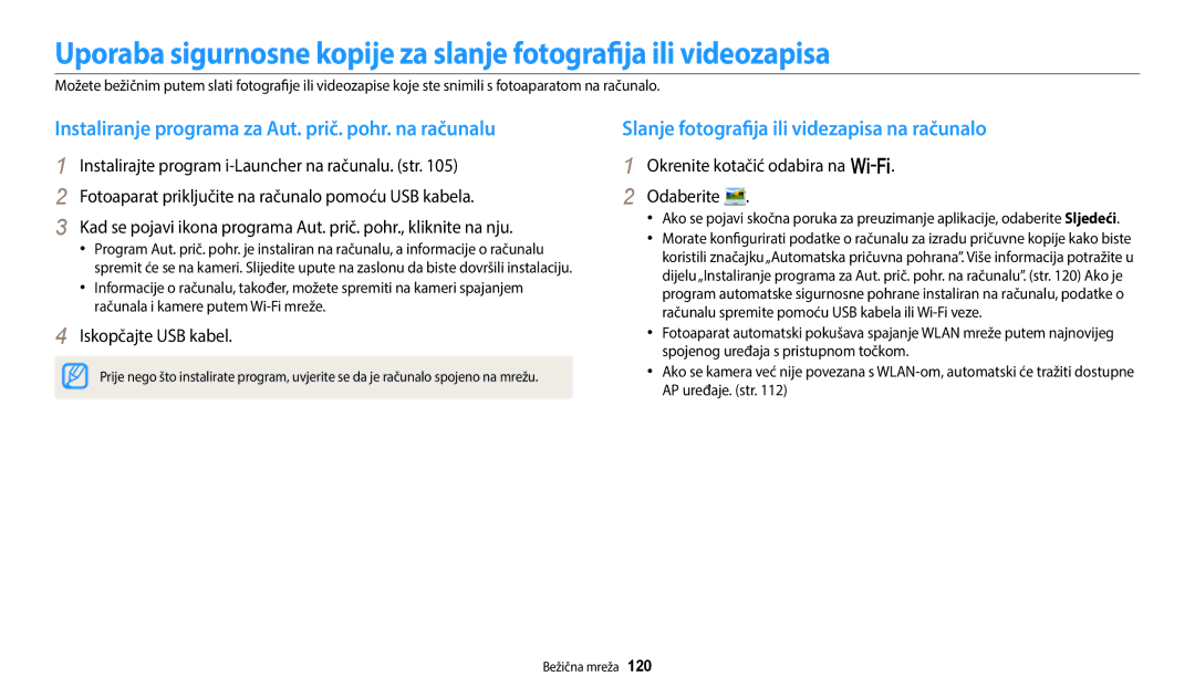 Samsung EC-WB250FBPWE3 Instaliranje programa za Aut. prič. pohr. na računalu, Okrenite kotačić odabira na w Odaberite 