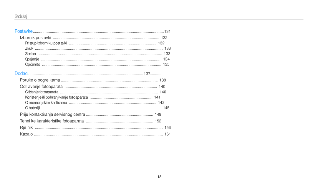 Samsung EC-WB250FBPWE3, EC-WB250FFPWE3, EC-WB250FFPBE3, EC-WB250FBPAE3, EC-WB250FBPRE3, EC-WB250FFPAE3 manual Sadržaj 