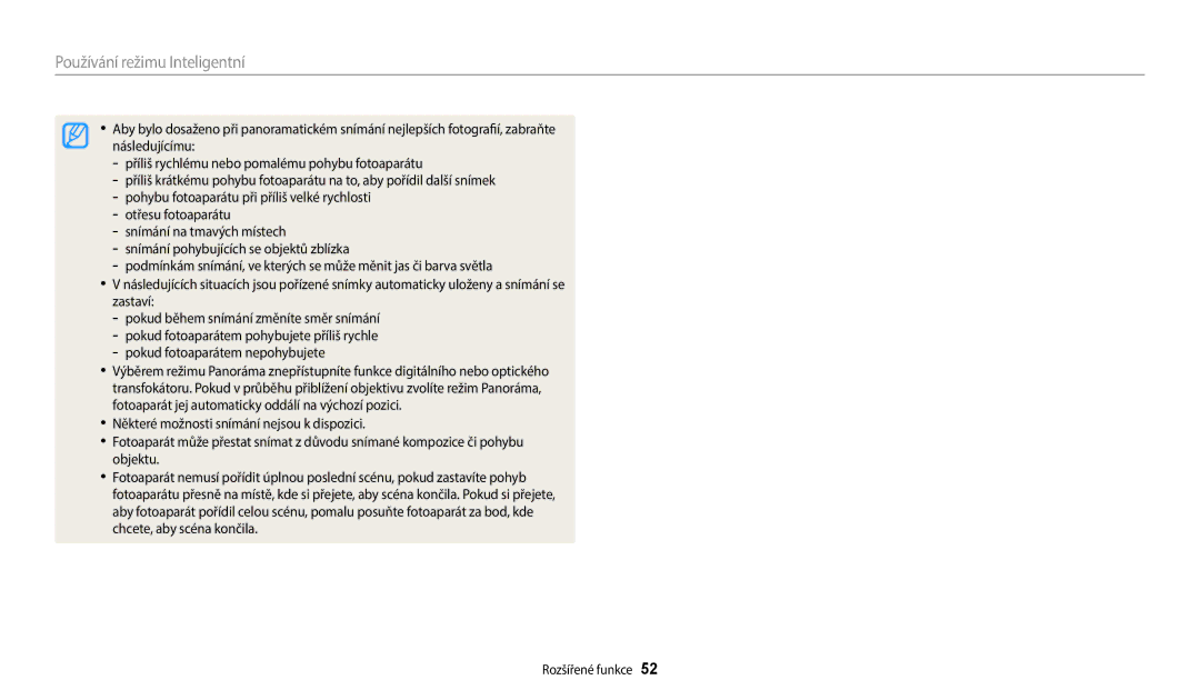 Samsung EC-WB252FBDBE3 manual Následujícímu, Příliš rychlému nebo pomalému pohybu fotoaparátu, Otřesu fotoaparátu, Zastaví 