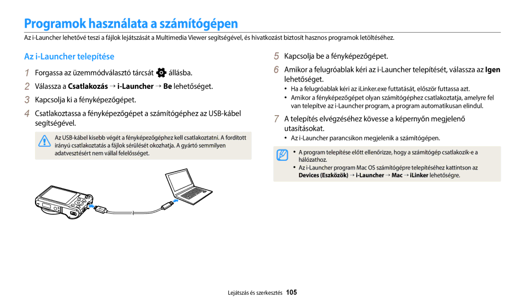 Samsung EC-WB250FFPBE3, EC-WB250FFPWE3 manual Programok használata a számítógépen, Az i-Launcher telepítése, Hálózathoz 