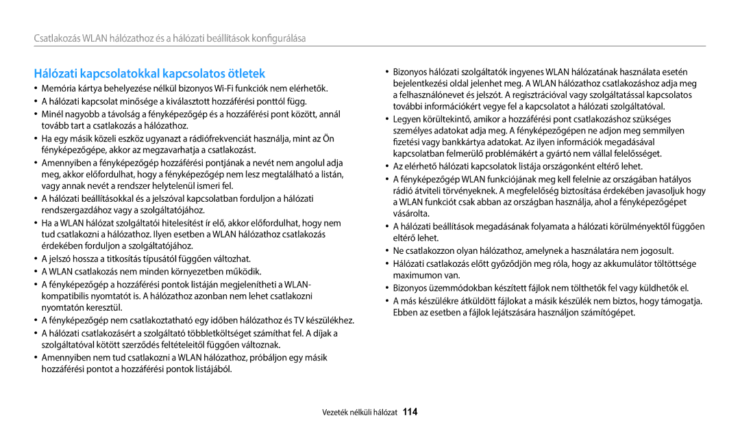 Samsung EC-WB250FFPBE2, EC-WB250FFPWE3, EC-WB250FBPWE3, EC-WB250FFPBE3 manual Hálózati kapcsolatokkal kapcsolatos ötletek 