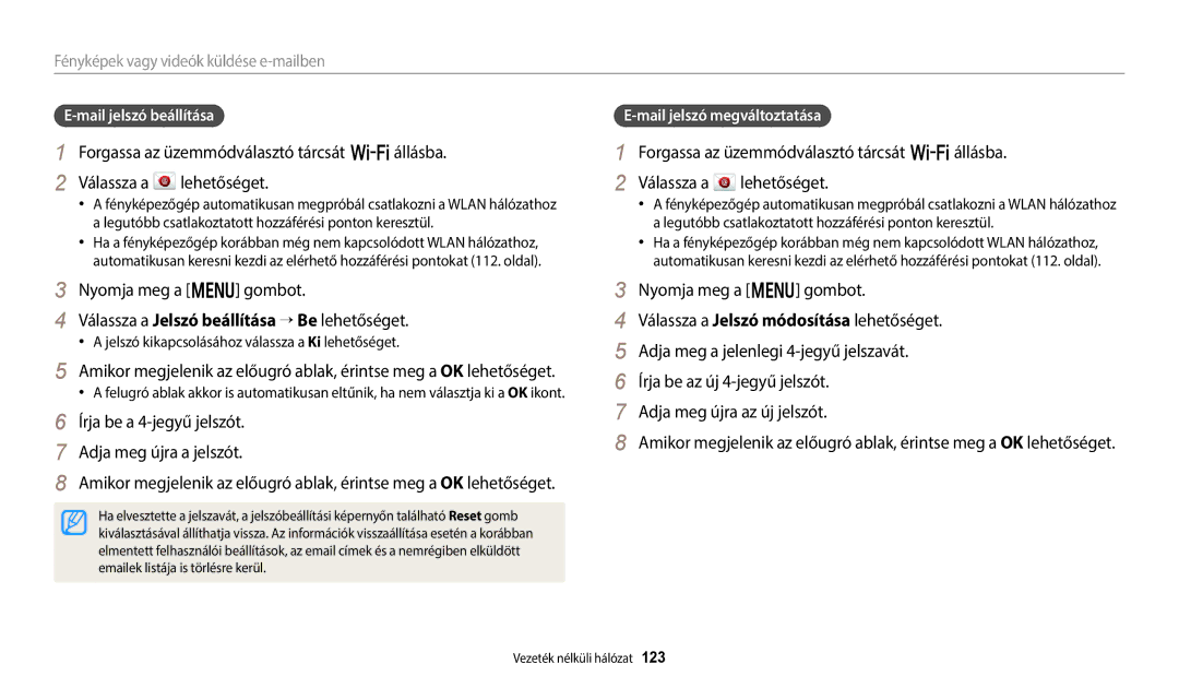 Samsung EC-WB250FFPRE3, EC-WB250FFPWE3 manual Írja be a 4-jegyű jelszót Adja meg újra a jelszót, Mail jelszó beállítása 