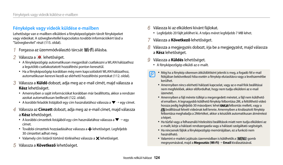 Samsung EC-WB252FBDBE3, EC-WB250FFPWE3, EC-WB250FBPWE3, EC-WB250FFPBE3, EC-WB250FBPBE3 Válassza a Következő lehetőséget, 124 