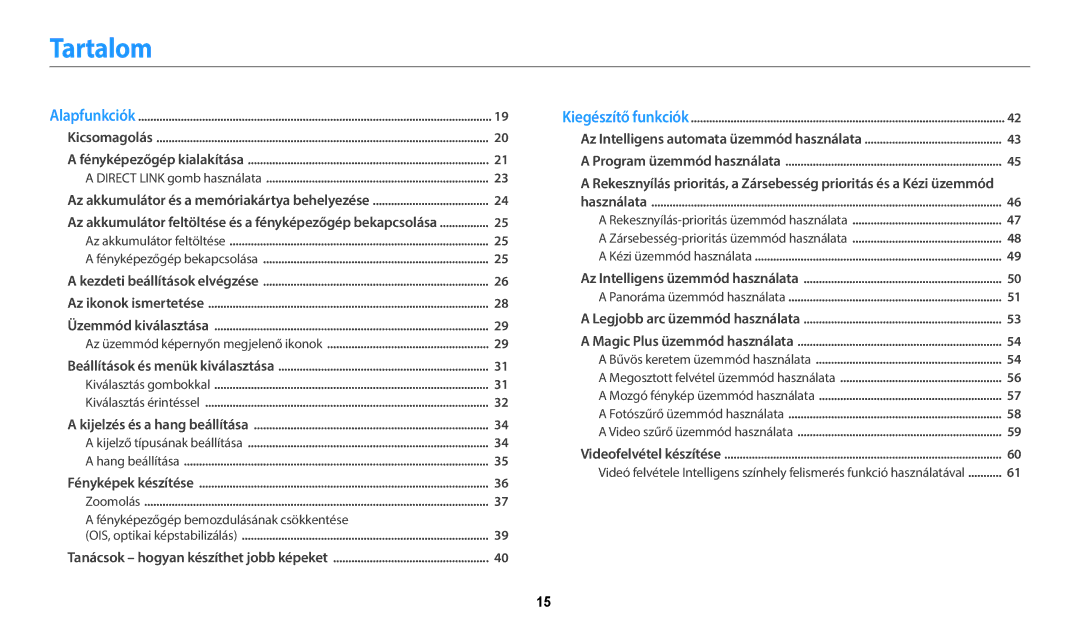 Samsung EC-WB250FBPBE3, EC-WB250FFPWE3, EC-WB250FBPWE3, EC-WB250FFPBE3 manual Tartalom, Az üzemmód képernyőn megjelenő ikonok 