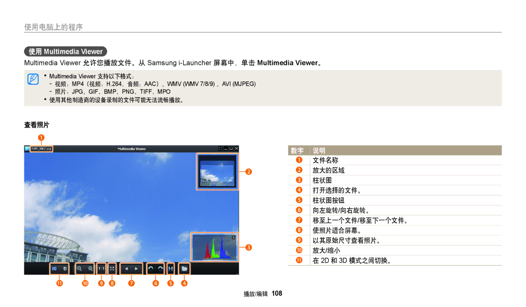 Samsung EC-WB250FBPRE3, EC-WB250FFPWE3, EC-WB250FBPWE3, EC-WB250FFPBE3, EC-WB250FBPBE3 manual 使用 Multimedia Viewer, 查看照片 