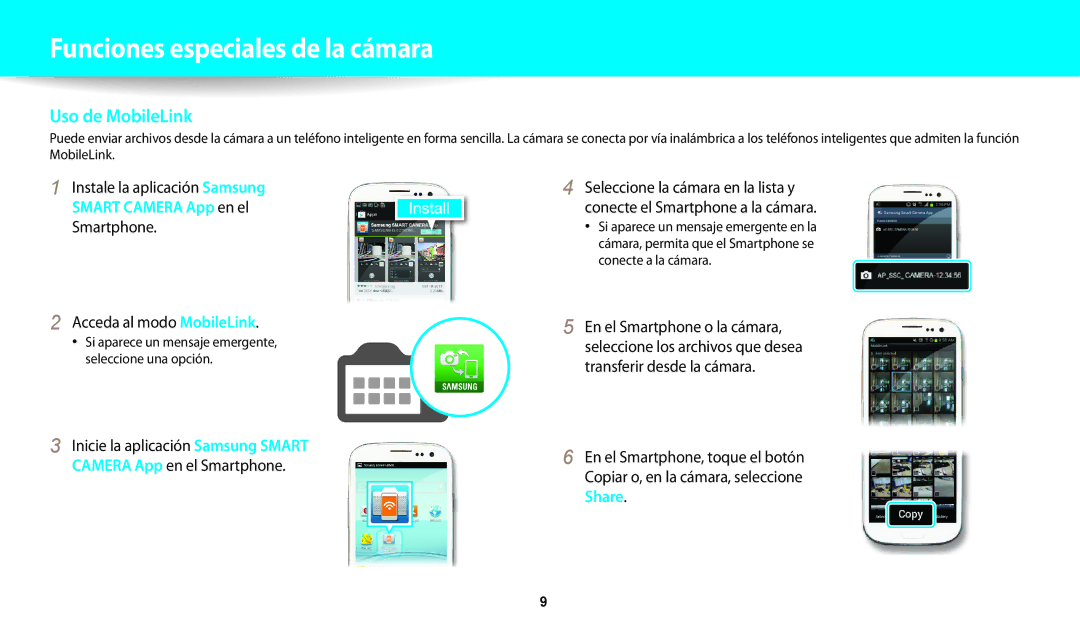 Samsung EC-WB31FZBPBE1, EC-WB30FZBPBE1, EC-WB30FZBPWE1, EC-WB30FZBPRE1 manual Uso de MobileLink, Acceda al modo MobileLink 