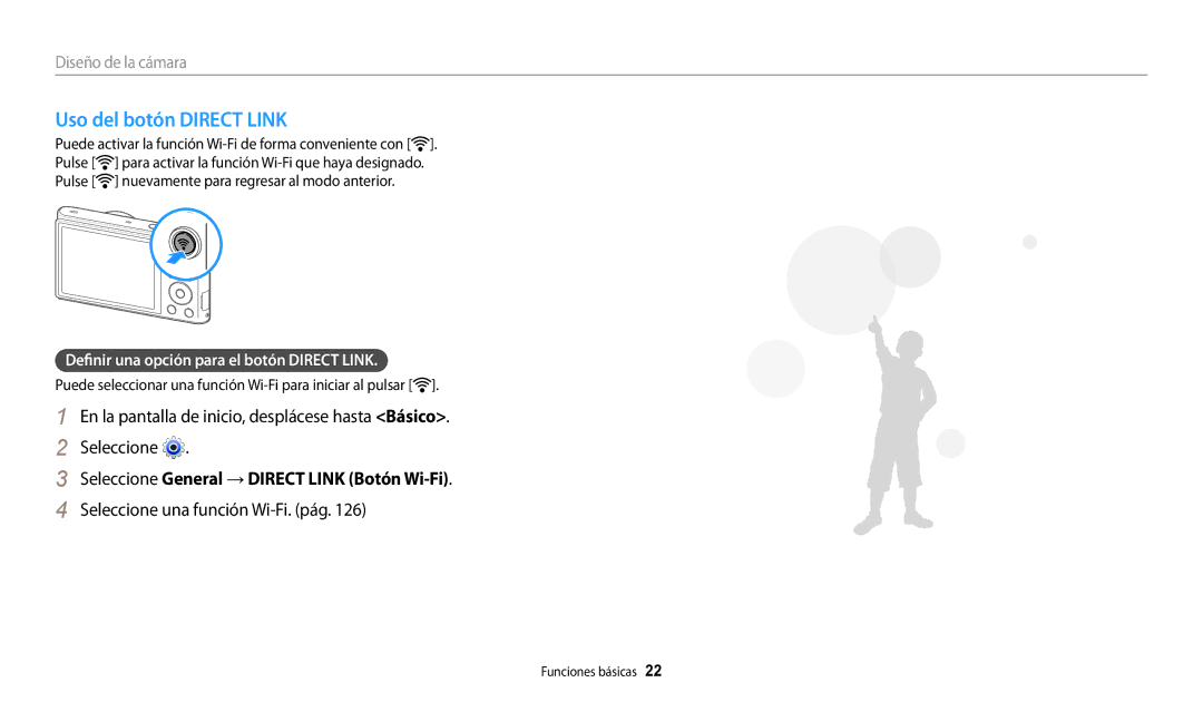 Samsung EC-WB30FZBPPIL, EC-WB30FZBPBE1 manual Uso del botón Direct Link, Seleccione General → Direct Link Botón Wi-Fi 