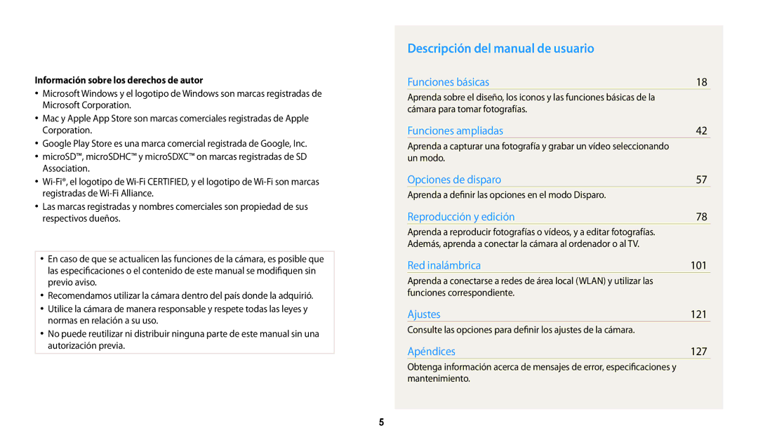 Samsung EC-WB30FZBPLE1, EC-WB30FZBPBE1 Descripción del manual de usuario, Información sobre los derechos de autor 