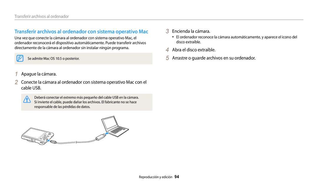 Samsung EC-WB30FZBPPIL, EC-WB30FZBPBE1, EC-WB30FZBPWE1 manual Transferir archivos al ordenador con sistema operativo Mac 