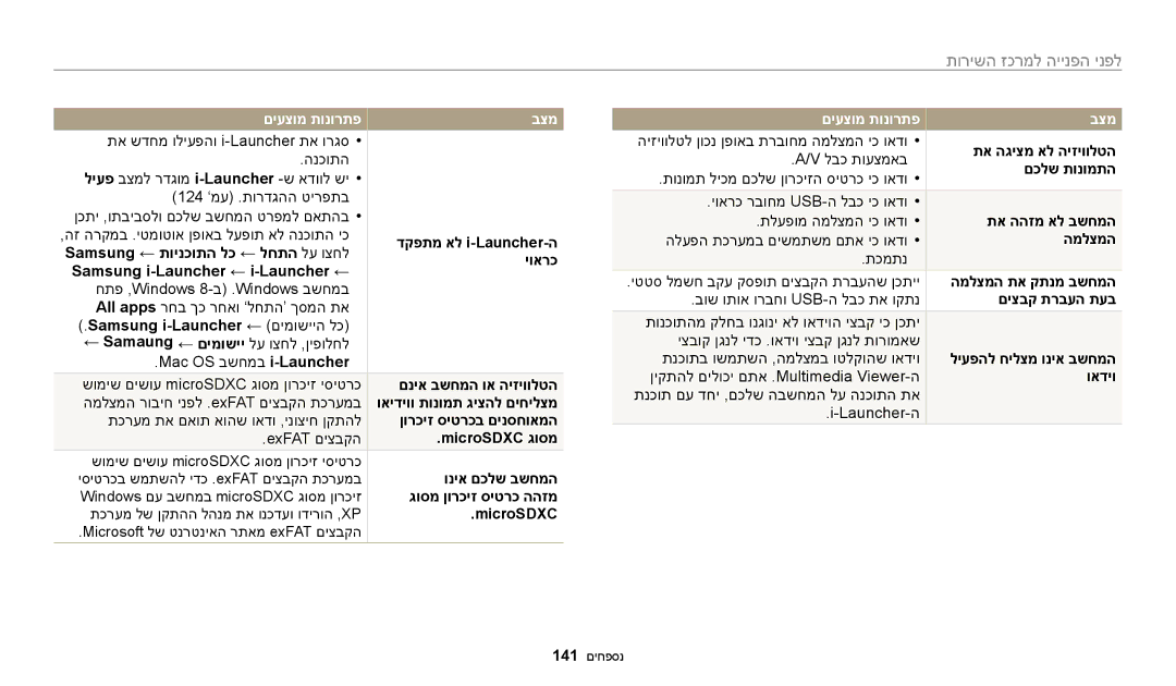 Samsung EC-WB30FZBPRE1 manual דקפתמ אל i-Launcher-ה, Samsung ← תוינכותה לכ ← לחתה לע וצחל, יוארכ, םניא בשחמה וא היזיוולטה 