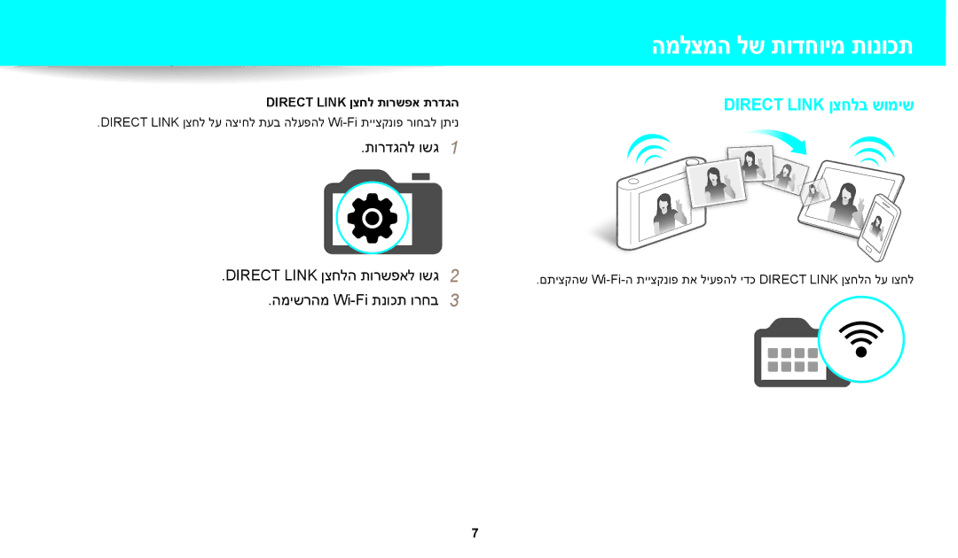 Samsung EC-WB30FZBPPIL, EC-WB30FZBPBE1 manual תורדגהל ושג1, המישרהמ Wi-Fi תנוכת ורחב3, Direct Link ןצחל תורשפא תרדגה 