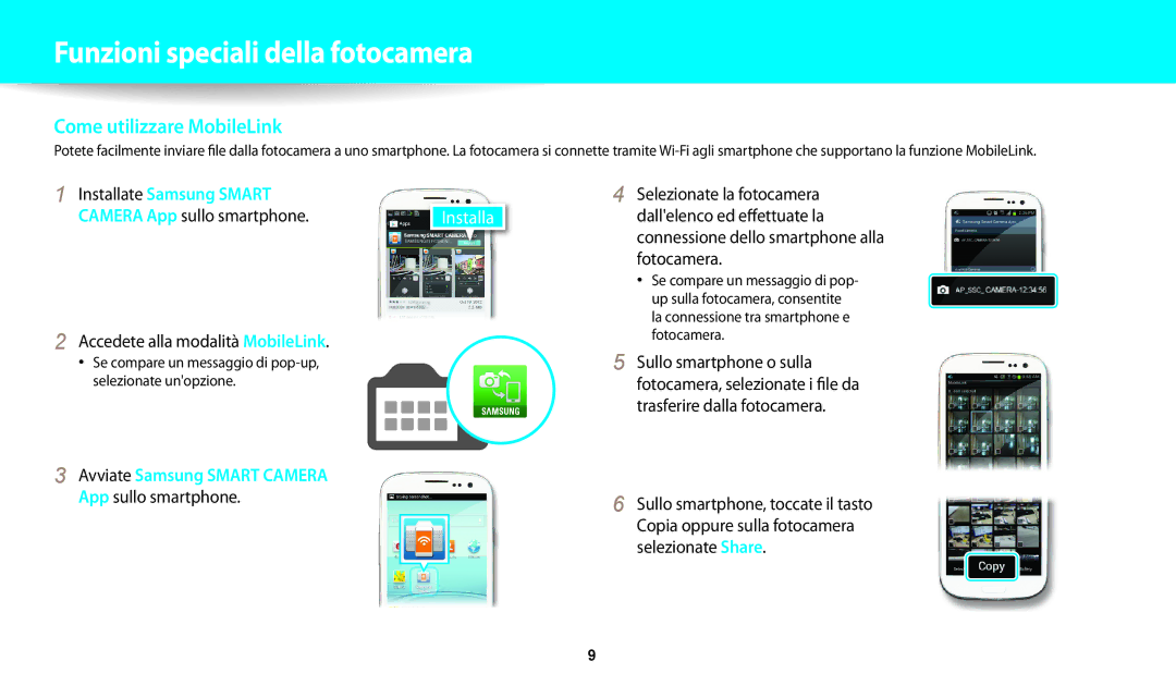 Samsung EC-WB30FZBPBE1 manual Accedete alla modalità MobileLink, Se compare un messaggio di pop-up, Selezionate unopzione 