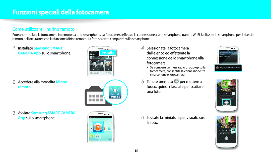 Samsung EC-WB30FZBPWE1 Accedete alla modalità Mirino, App sullo smartphone, Toccate la miniatura per visualizzare la foto 