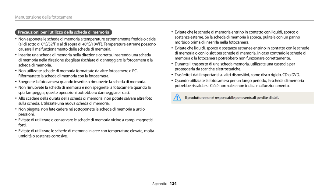 Samsung EC-WB30FZBPWE1, EC-WB30FZBPBE1 manual Precauzioni per lutilizzo della scheda di memoria 