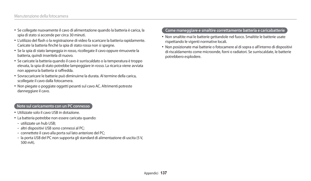 Samsung EC-WB30FZBPBE1, EC-WB30FZBPWE1 manual Manutenzione della fotocamera 