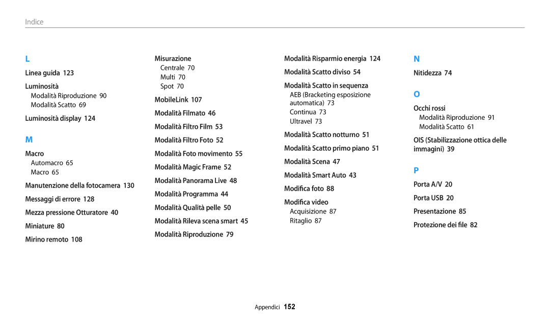 Samsung EC-WB30FZBPWE1, EC-WB30FZBPBE1 manual Automacro Macro, Centrale Multi Spot, Continua Ultravel, Acquisizione Ritaglio 