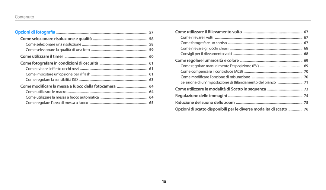 Samsung EC-WB30FZBPBE1, EC-WB30FZBPWE1 manual Contenuto 