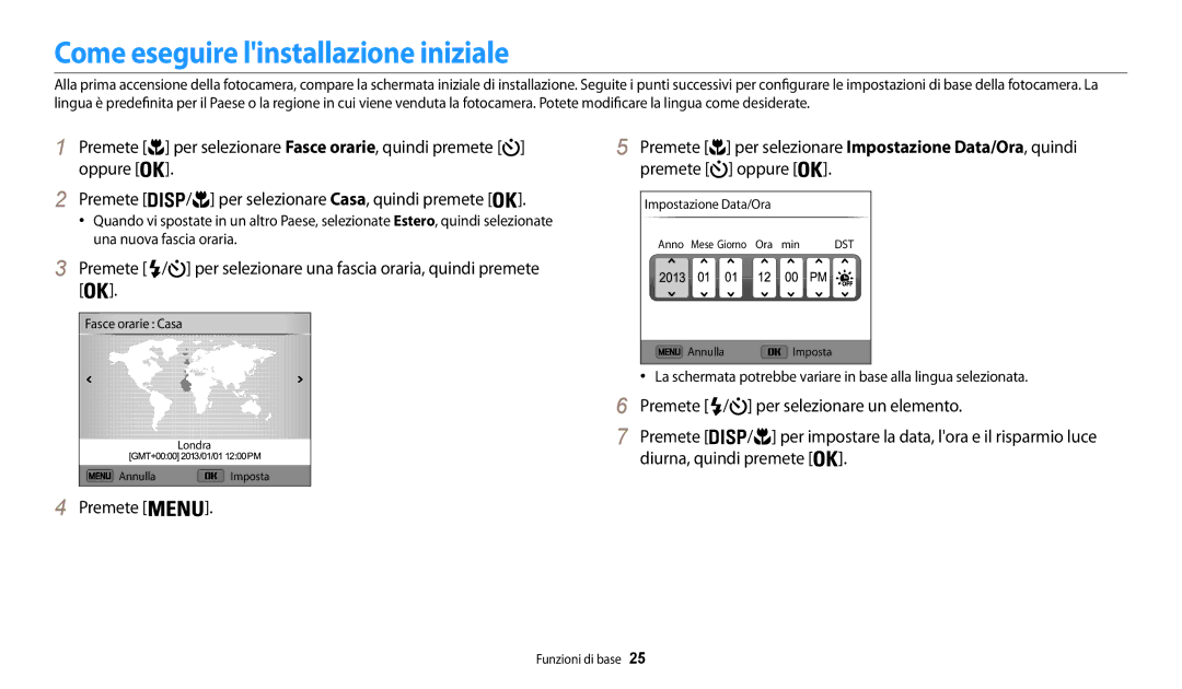 Samsung EC-WB30FZBPBE1 Come eseguire linstallazione iniziale, Premete / per selezionare una fascia oraria, quindi premete 