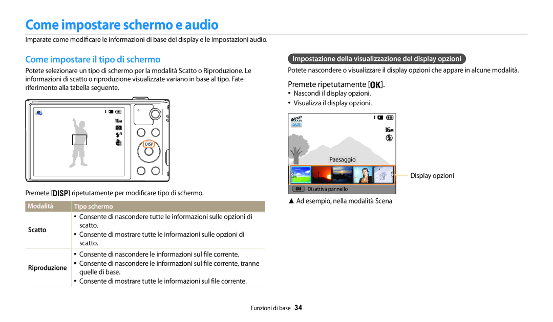 Samsung EC-WB30FZBPWE1 manual Come impostare schermo e audio, Come impostare il tipo di schermo, Premete ripetutamente 