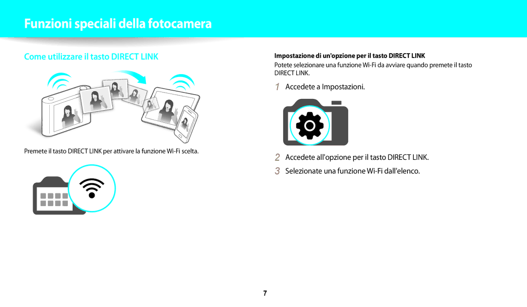 Samsung EC-WB30FZBPBE1 manual Funzioni speciali della fotocamera, Impostazione di unopzione per il tasto Direct Link 