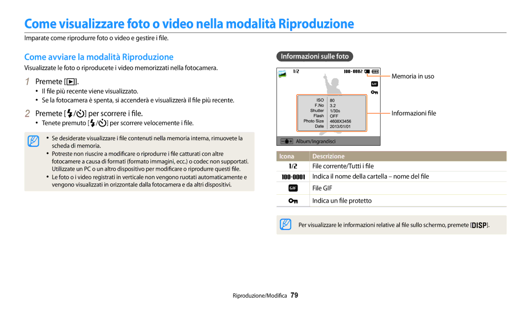 Samsung EC-WB30FZBPBE1 Come visualizzare foto o video nella modalità Riproduzione, Come avviare la modalità Riproduzione 