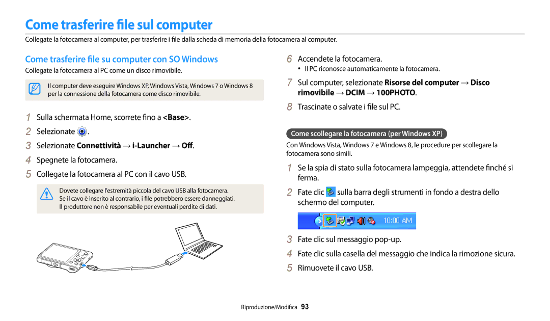 Samsung EC-WB30FZBPBE1, EC-WB30FZBPWE1 Come trasferire file sul computer, Come trasferire file su computer con SO Windows 