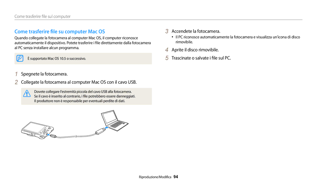 Samsung EC-WB30FZBPWE1, EC-WB30FZBPBE1 manual Come trasferire file su computer Mac OS 