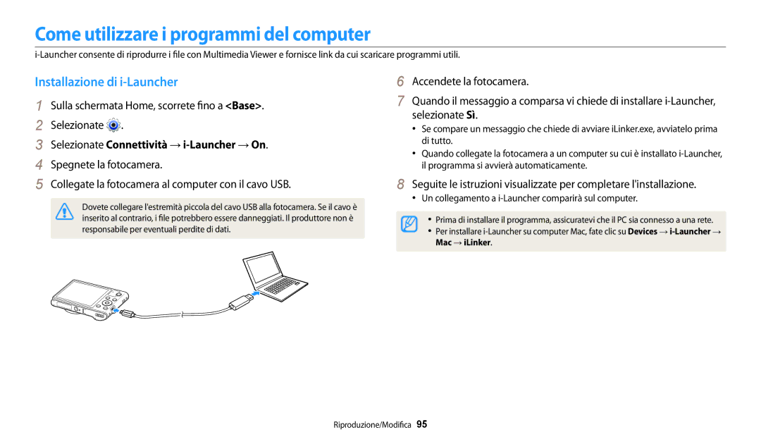 Samsung EC-WB30FZBPBE1, EC-WB30FZBPWE1 manual Come utilizzare i programmi del computer, Installazione di i-Launcher 