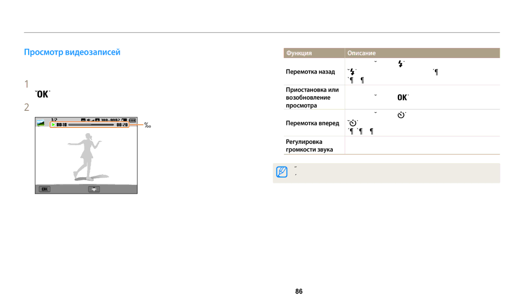Samsung EC-WB30FZBPLRU, EC-WB30FZBPLE2, EC-WB30FZBPBE2, EC-WB30FZBPWE2, EC-WB30FZBPBKZ manual Просмотр видеозаписей, Функция 