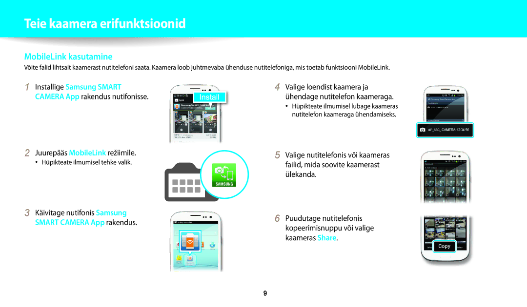 Samsung EC-WB30FZBPBE2, EC-WB30FZBPLE2, EC-WB30FZBPWE2 manual Teie﻿ kaamera erifunktsioonid, Juurepääs MobileLink režiimile 