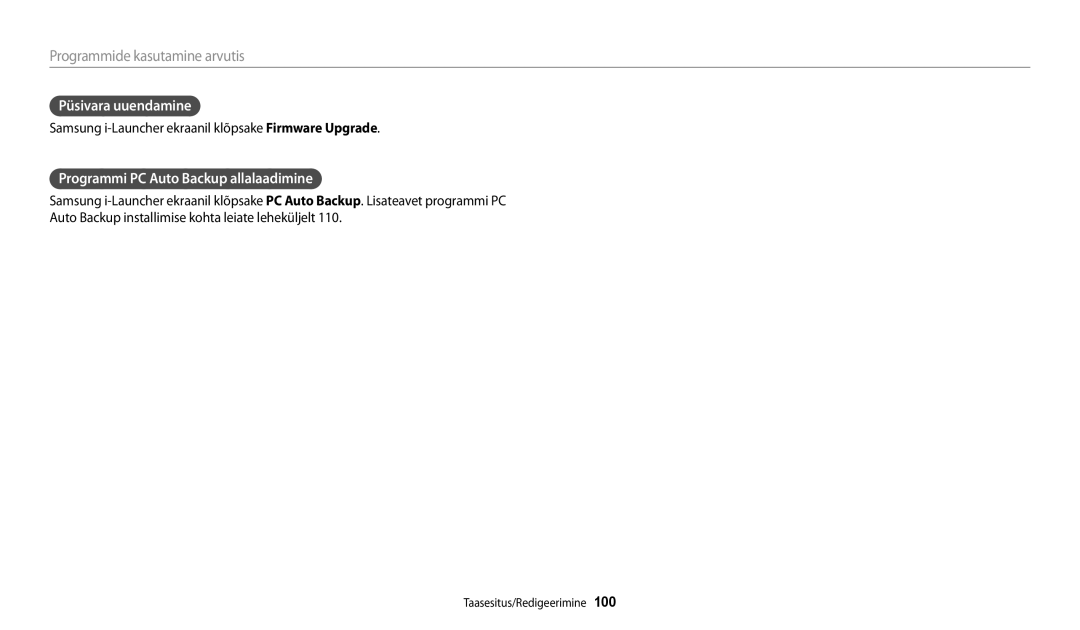 Samsung EC-WB30FZBPWE2, EC-WB30FZBPLE2, EC-WB30FZBPBE2 manual Püsivara uuendamine, Programmi PC Auto Backup allalaadimine 