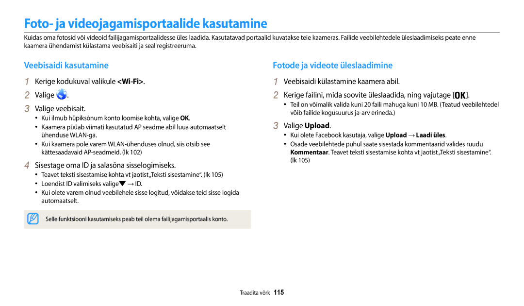 Samsung EC-WB30FZBPWE2 Foto- ja videojagamisportaalide kasutamine, Veebisaidi kasutamine, Fotode ja videote üleslaadimine 