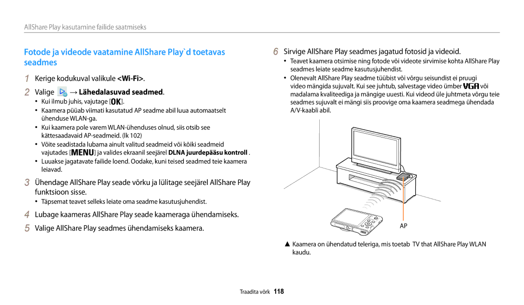 Samsung EC-WB30FZBPWE2, EC-WB30FZBPLE2, EC-WB30FZBPBE2 manual Kerige kodukuval valikule Wi-Fi, Valige → Lähedalasuvad seadmed 