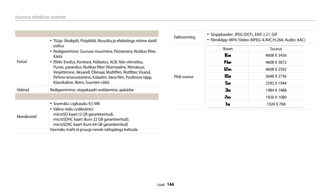 Samsung EC-WB30FZBPBE2, EC-WB30FZBPLE2, EC-WB30FZBPWE2 manual Hoiustamine 