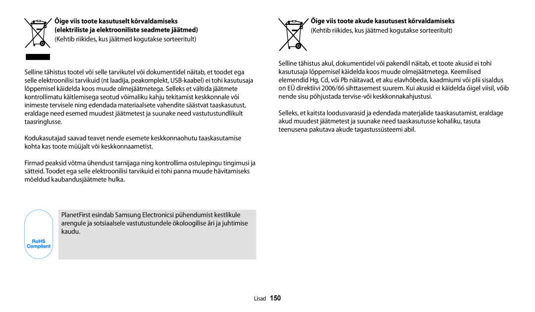 Samsung EC-WB30FZBPBE2, EC-WB30FZBPLE2, EC-WB30FZBPWE2 manual Kehtib riikides, kus jäätmed kogutakse sorteeritult 