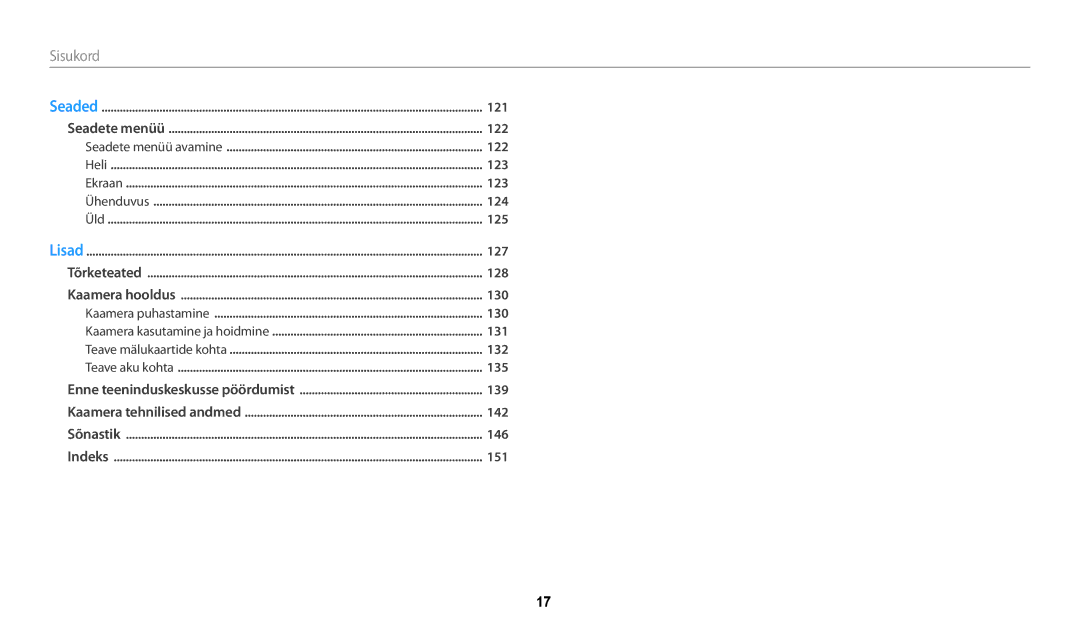 Samsung EC-WB30FZBPLE2, EC-WB30FZBPBE2, EC-WB30FZBPWE2 manual Sisukord﻿ 