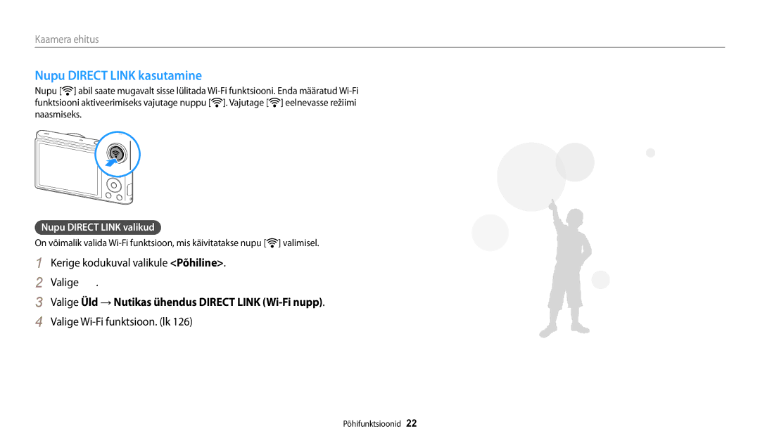 Samsung EC-WB30FZBPWE2, EC-WB30FZBPLE2 manual Kerige kodukuval valikule Põhiline Valige, Valige Wi-Fi funktsioon. lk 