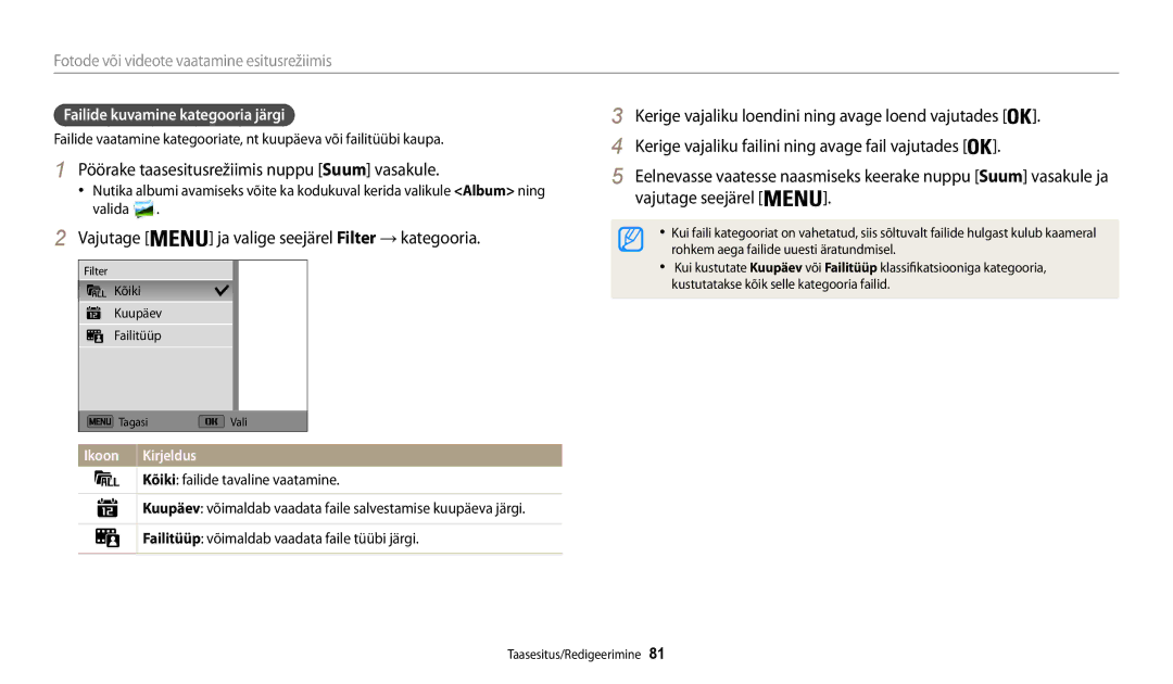 Samsung EC-WB30FZBPBE2, EC-WB30FZBPLE2, EC-WB30FZBPWE2 Pöörake taasesitusrežiimis nuppu Suum vasakule, Vajutage seejärel 