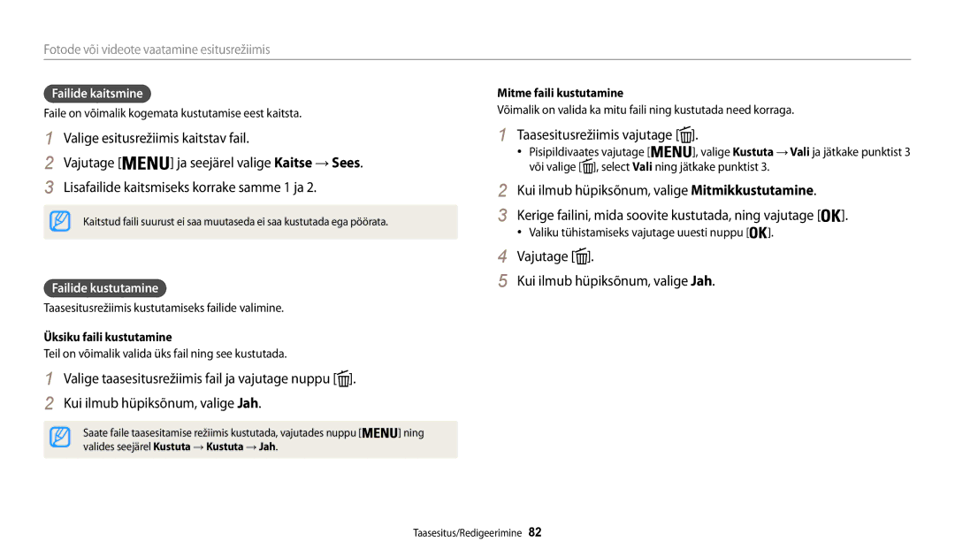 Samsung EC-WB30FZBPWE2 manual Valige esitusrežiimis kaitstav fail Vajutage, Lisafailide kaitsmiseks korrake samme 1 ja 