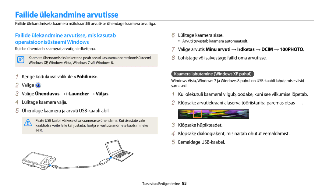 Samsung EC-WB30FZBPBE2, EC-WB30FZBPLE2 manual Failide ülekandmine arvutisse, Valige Ühenduvus → i-Launcher → Väljas 