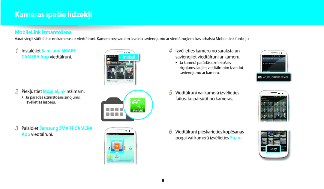 Samsung EC-WB30FZBPBE2, EC-WB30FZBPLE2, EC-WB30FZBPWE2 manual Piekļūstiet MobileLink režīmam, App viedtālrunī 