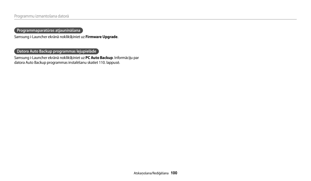 Samsung EC-WB30FZBPWE2, EC-WB30FZBPLE2 manual Programmaparatūras atjaunināšana, Datora Auto Backup programmas lejupielāde 