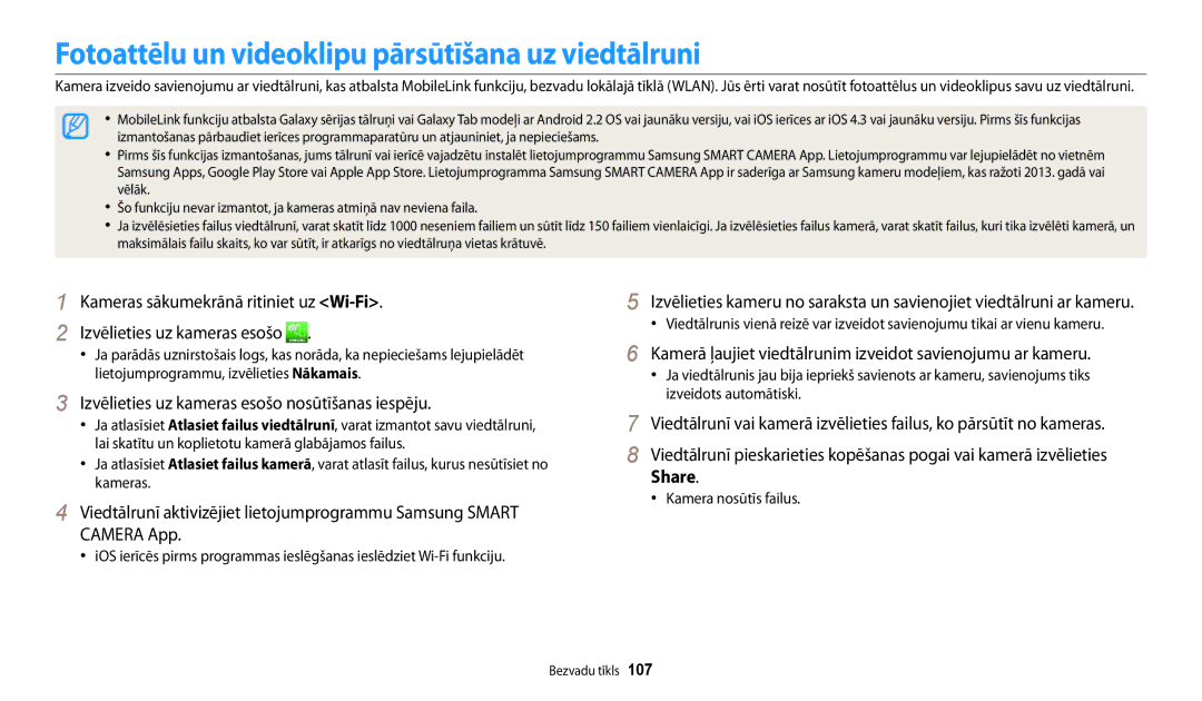 Samsung EC-WB30FZBPLE2, EC-WB30FZBPBE2 manual Fotoattēlu un videoklipu pārsūtīšana uz viedtālruni, Kamera nosūtīs failus 