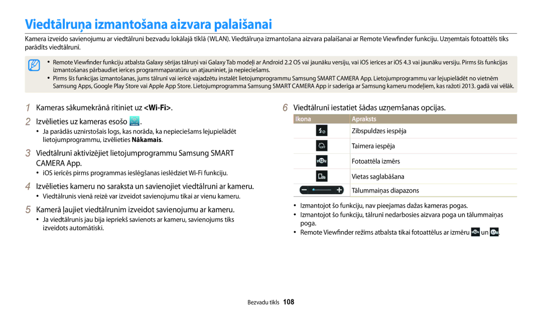 Samsung EC-WB30FZBPBE2 manual Viedtālruņa izmantošana aizvara palaišanai, Viedtālrunī iestatiet šādas uzņemšanas opcijas 