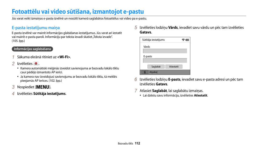 Samsung EC-WB30FZBPWE2, EC-WB30FZBPLE2 Fotoattēlu vai video sūtīšana, izmantojot e-pastu, Pasta iestatījumu maiņa, Gatavs 