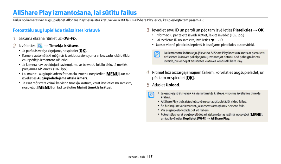 Samsung EC-WB30FZBPBE2 manual AllShare Play izmantošana, lai sūtītu failus, Fotoattēlu augšupielāde tiešsaistes krātuvē 