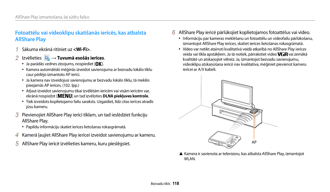 Samsung EC-WB30FZBPWE2, EC-WB30FZBPLE2, EC-WB30FZBPBE2 Sākuma ekrānā ritiniet uz Wi-Fi, Izvēlieties → Tuvumā esošās ierīces 