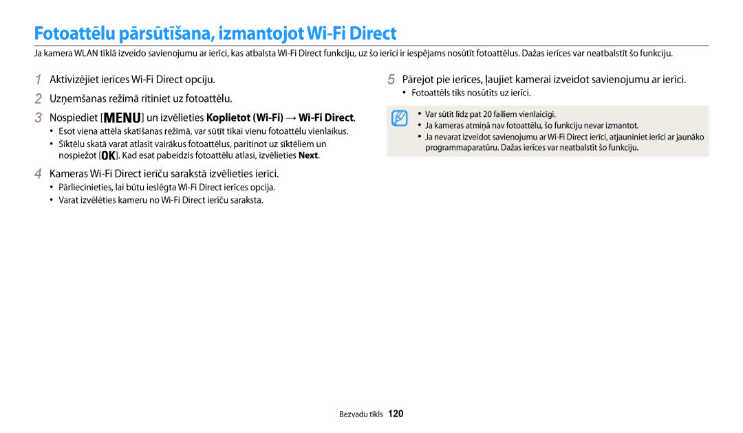 Samsung EC-WB30FZBPBE2 Fotoattēlu pārsūtīšana, izmantojot Wi-Fi Direct, Nospiediet, Fotoattēls tiks nosūtīts uz ierīci 