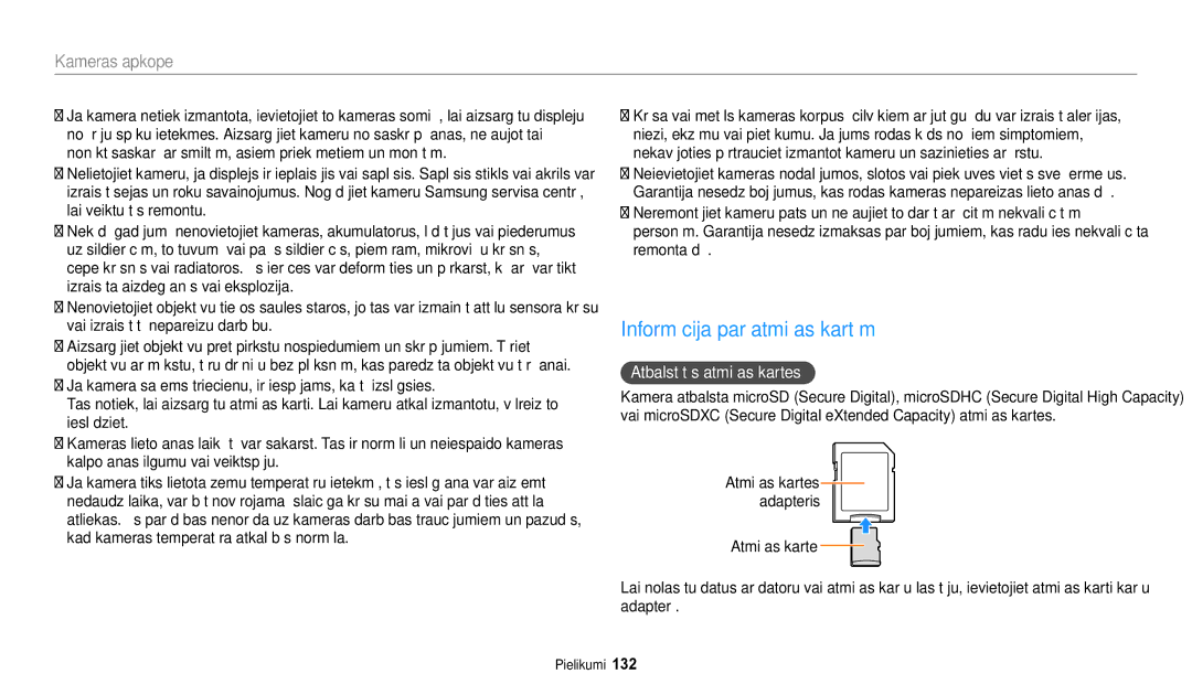 Samsung EC-WB30FZBPBE2, EC-WB30FZBPLE2, EC-WB30FZBPWE2 manual Informācija par atmiņas kartēm, Atbalstītās atmiņas kartes 