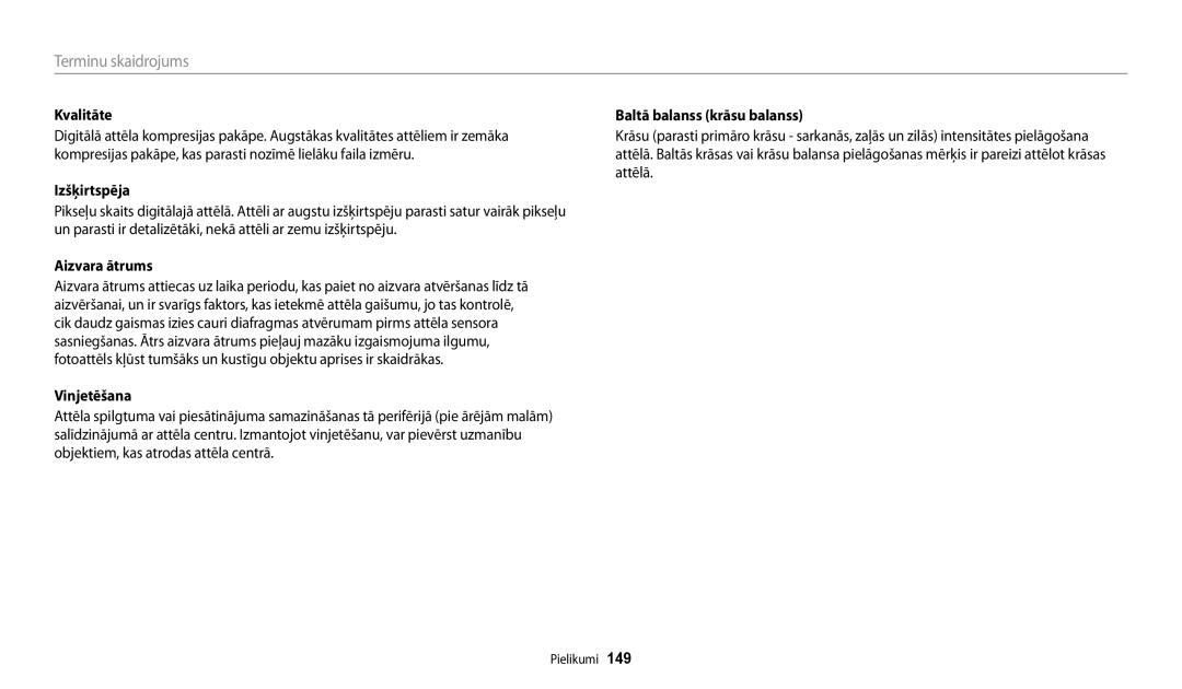 Samsung EC-WB30FZBPLE2, EC-WB30FZBPBE2, EC-WB30FZBPWE2 manual Izšķirtspēja, Baltā balanss krāsu balanss 